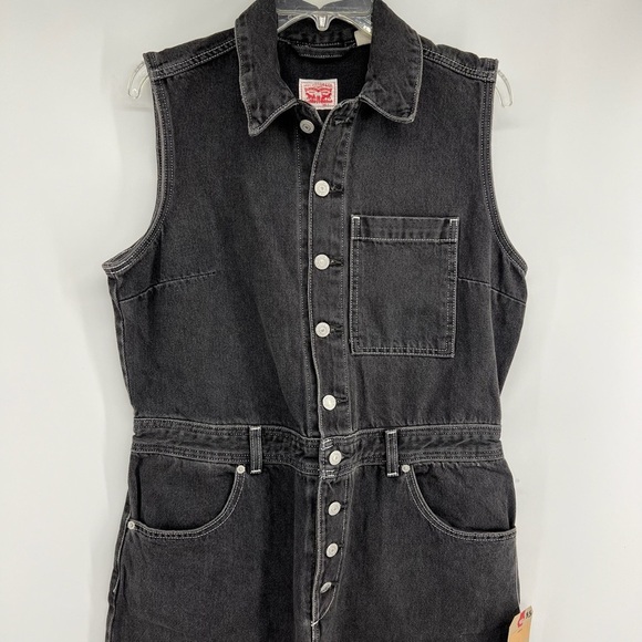 Levi’s Sz Large Sleeveless Black Denim Jumpsuit - Picture 3 of 14